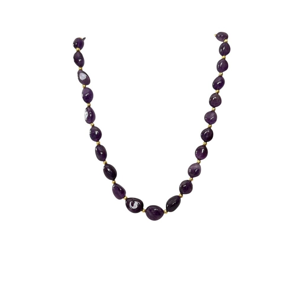 Stauer Lusso Amethyst Beaded Necklace Gold-Tone Accents Adjustable Chain 18-20" - Picture 4 of 10